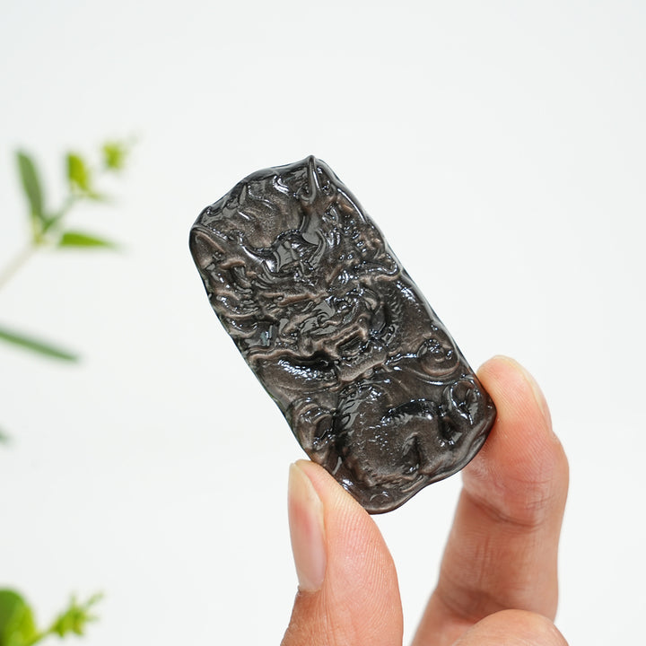 Natural Silver Obsidian Dragon Plaque