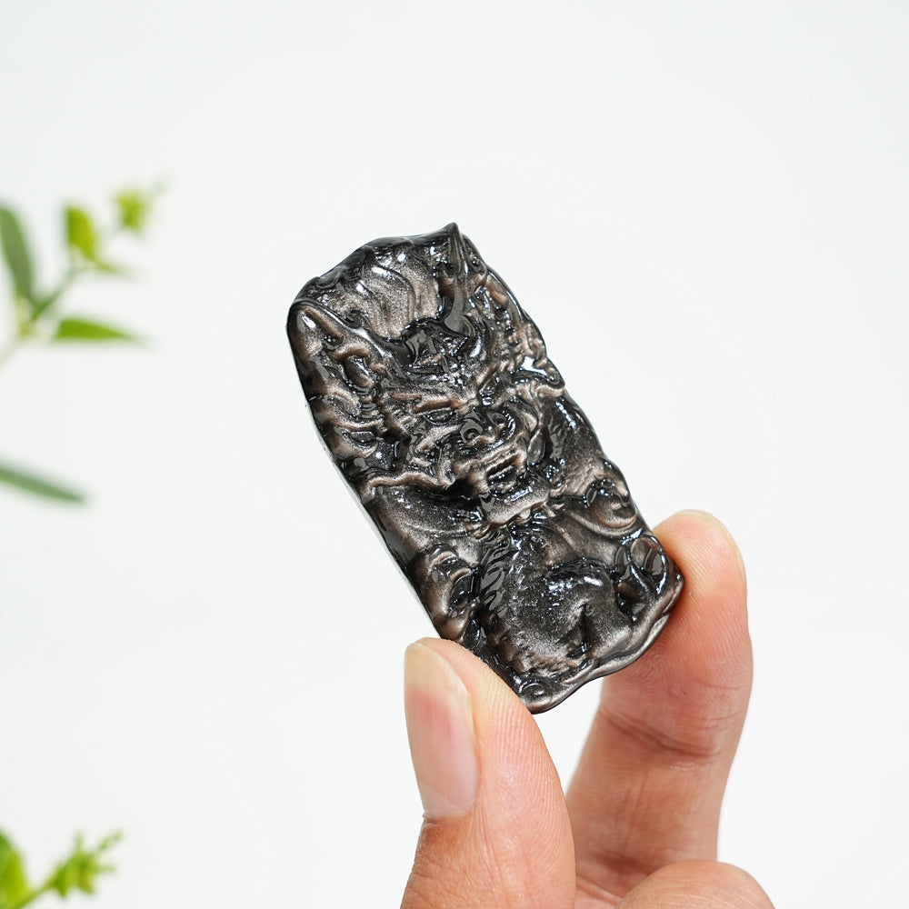 Natural Silver Obsidian Dragon Plaque