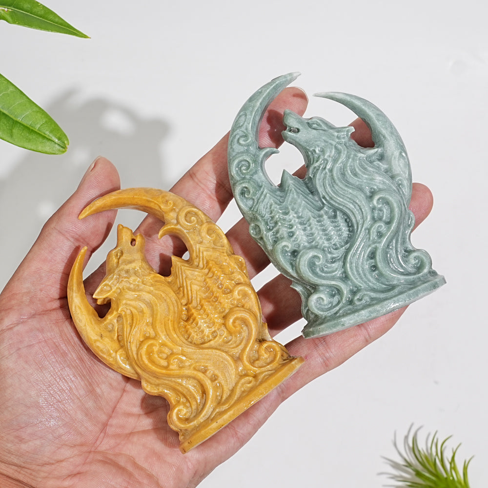 A Slightly Imperfect Natural Crystal Carving Forest Moon Wolf