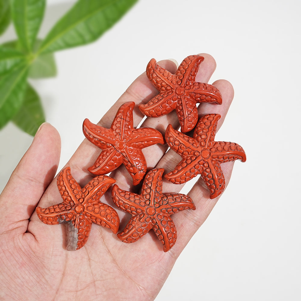 Natural Crystal Carving Red Jasper Starfish
