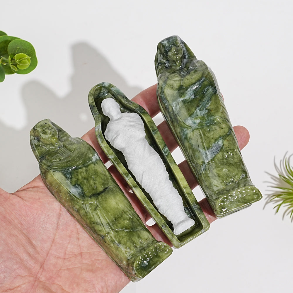 Natural Crystal Carving Serpentine Mummy Sarcophagus