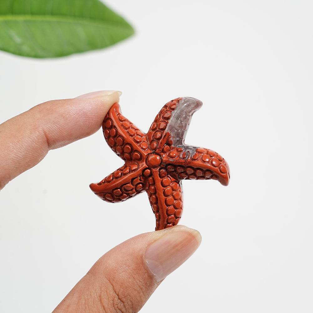 Natural Crystal Carving Red Jasper Starfish