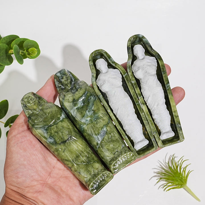 Natural Crystal Carving Serpentine Mummy Sarcophagus