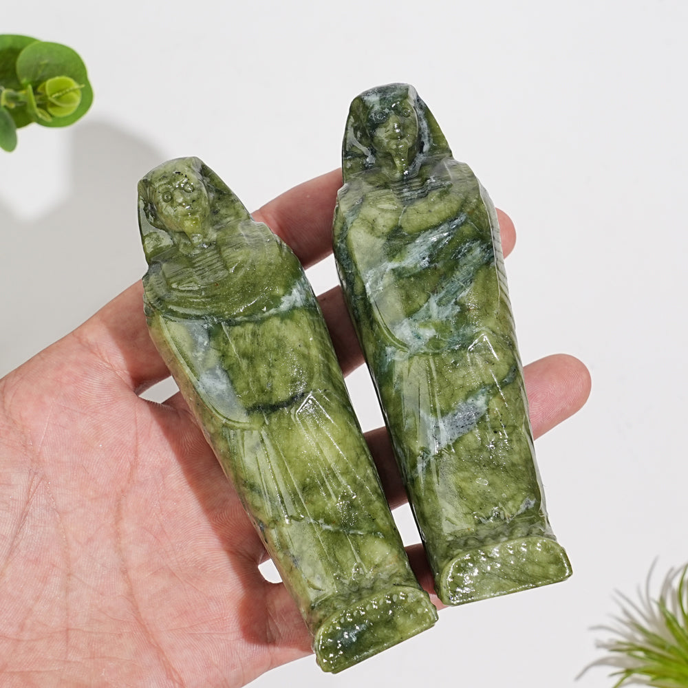 Natural Crystal Carving Serpentine Mummy Sarcophagus