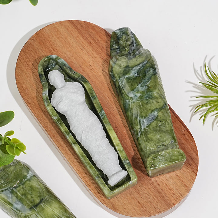 Natural Crystal Carving Serpentine Mummy Sarcophagus