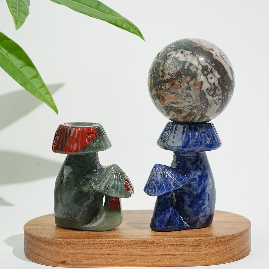 Natural Crystal Mushroom Sphere Holder Carving