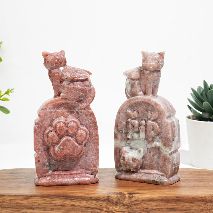 Natural Crystal Cute Tombstone Cat Carving