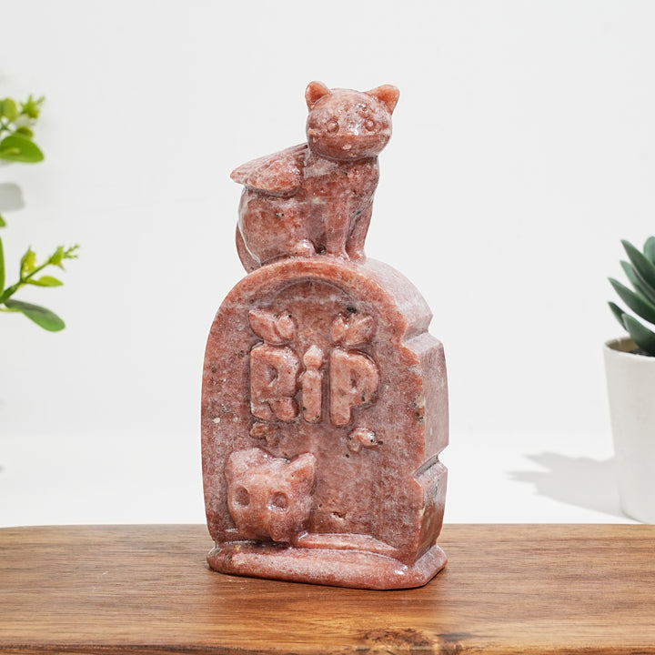 Natural Crystal Cute Tombstone Cat Carving