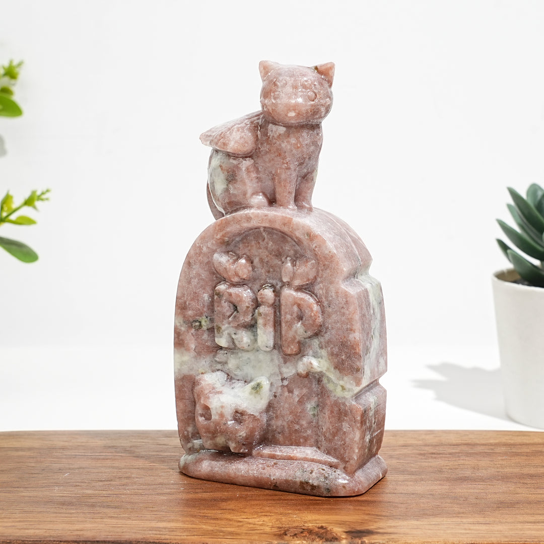 Natural Crystal Cute Tombstone Cat Carving