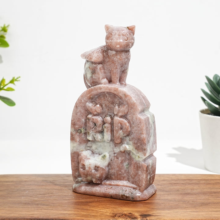 Natural Crystal Cute Tombstone Cat Carving