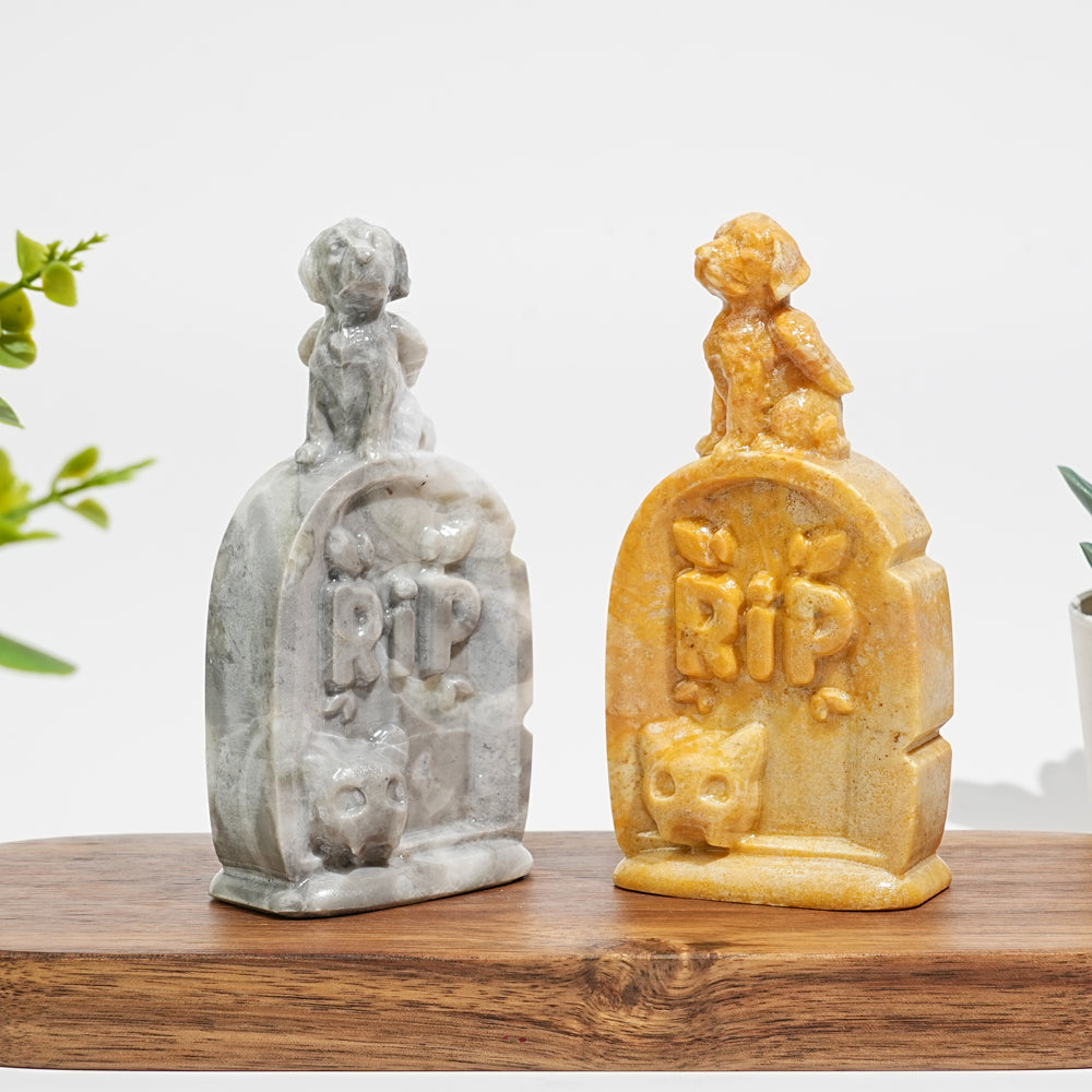 Natural Crystal Tombstone Angel Dog Carving