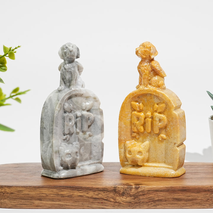 Natural Crystal Tombstone Angel Dog Carving