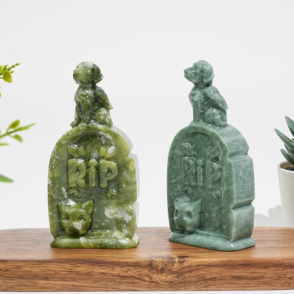 Natural Crystal Tombstone Angel Dog Carving