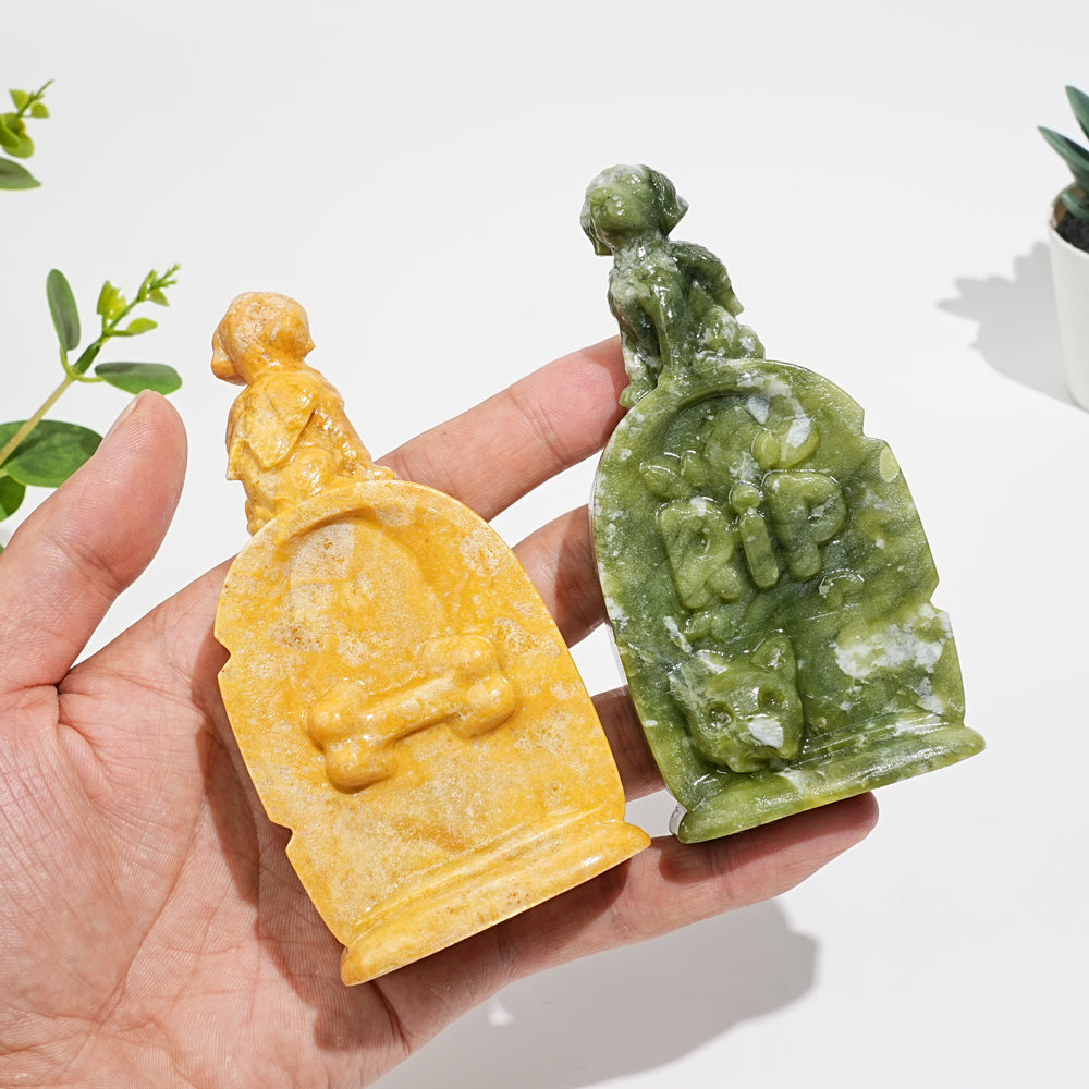Natural Crystal Tombstone Angel Dog Carving