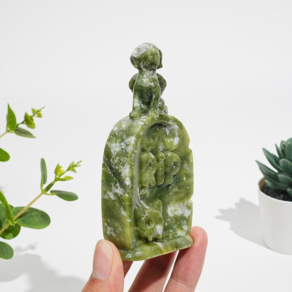Natural Crystal Tombstone Angel Dog Carving