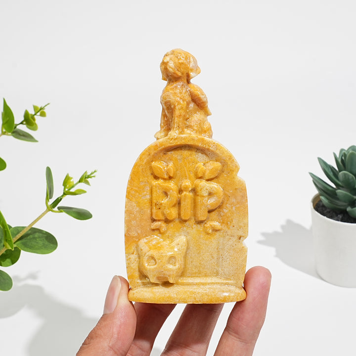 Natural Crystal Tombstone Angel Dog Carving