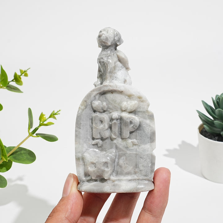 Natural Crystal Tombstone Angel Dog Carving