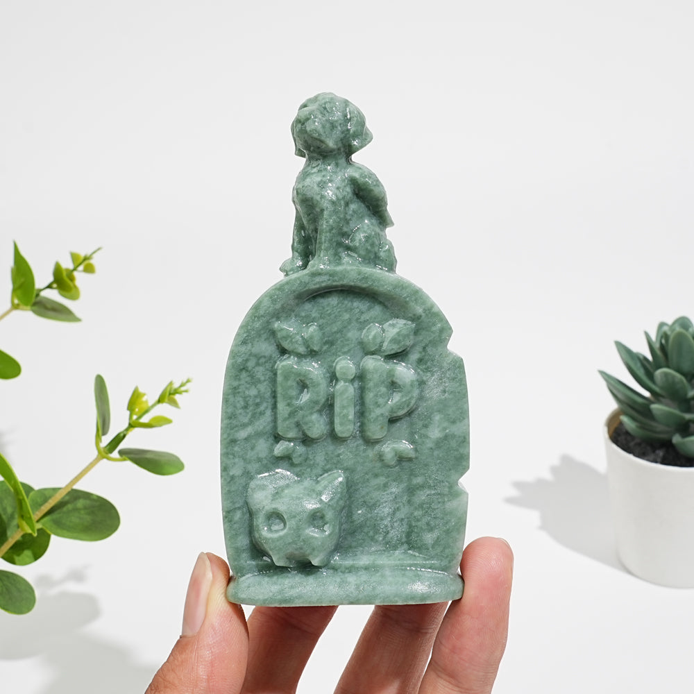 Natural Crystal Tombstone Angel Dog Carving