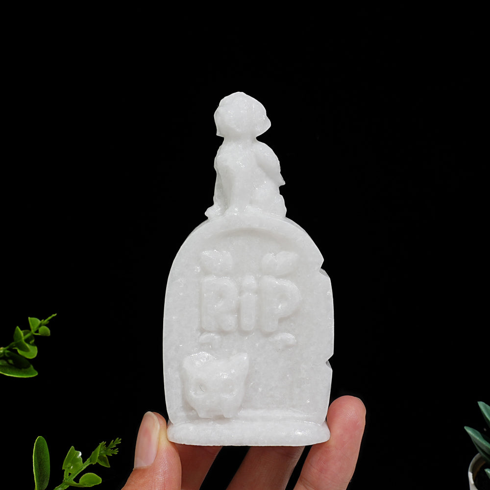 Natural Crystal Tombstone Angel Dog Carving
