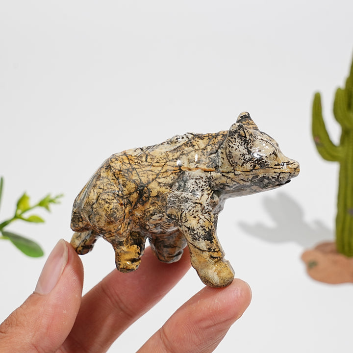 Natural Crystal Picture Jasper Hound Dog Carving