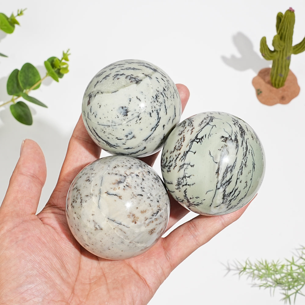 Natural Serene Green Dendritic Calcite Crystal Sphere