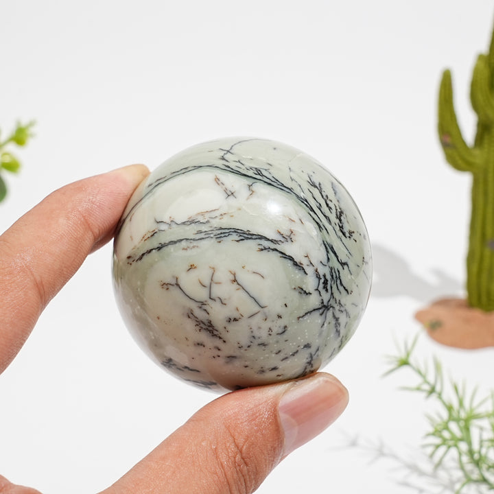 Natural Serene Green Dendritic Calcite Crystal Sphere