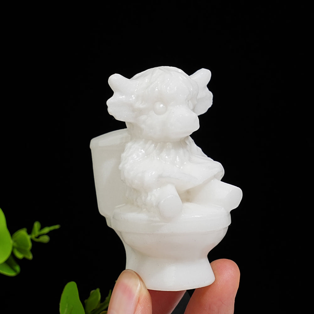 Natural Crystal Highland Cow On Toilet Carving