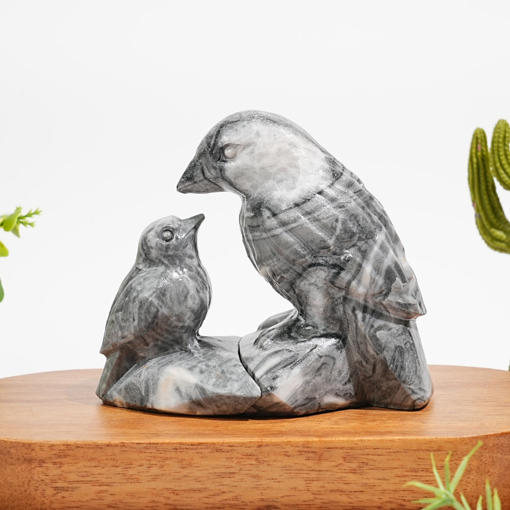 Natural Crystal Carving Magpie Mother And Child