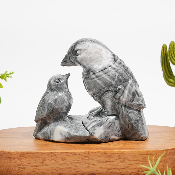 Natural Crystal Carving Magpie Mother And Child