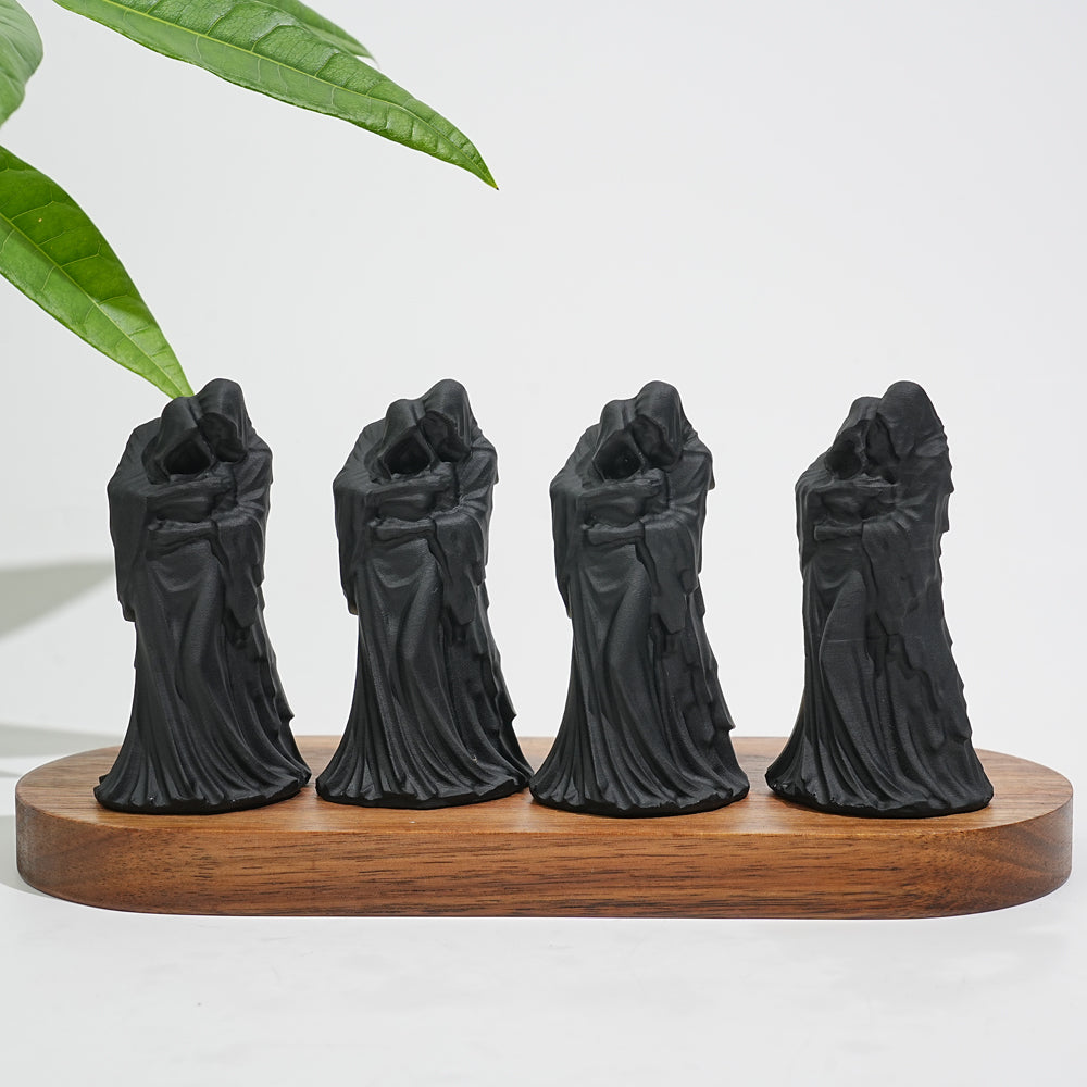 Natural Black Obsidian Witch Couple Carving