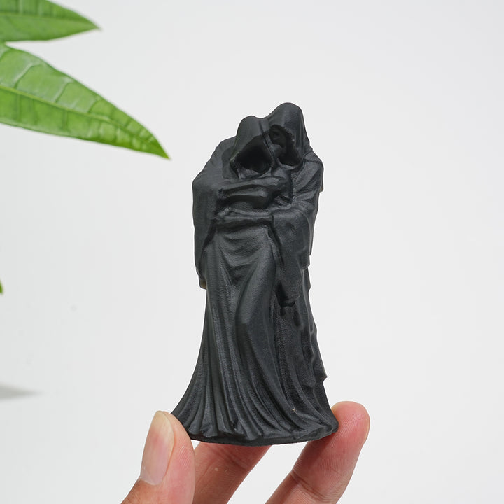 Natural Black Obsidian Witch Couple Carving