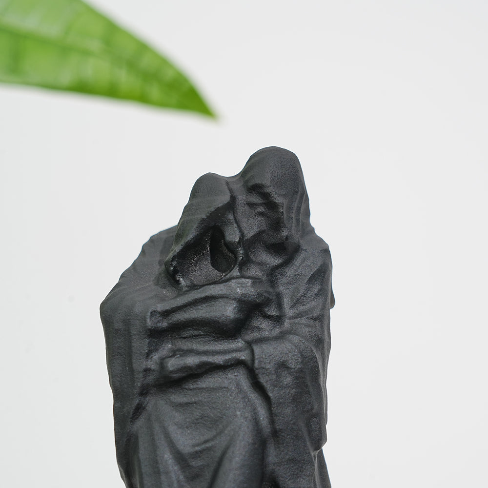 Natural Black Obsidian Witch Couple Carving