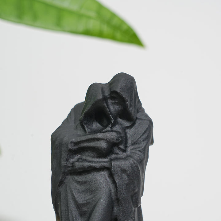 Natural Black Obsidian Witch Couple Carving