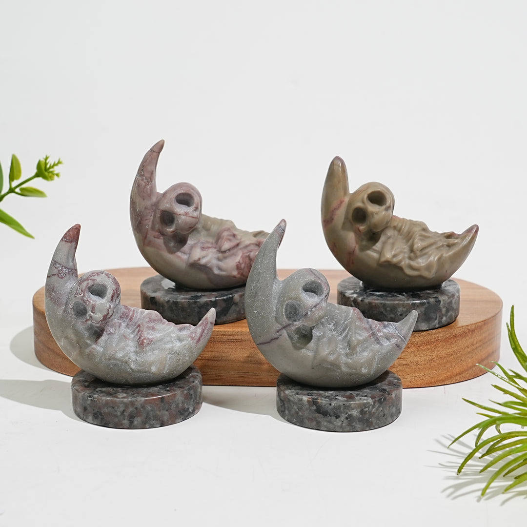 Natural Crystal Carving Moon Skull Human