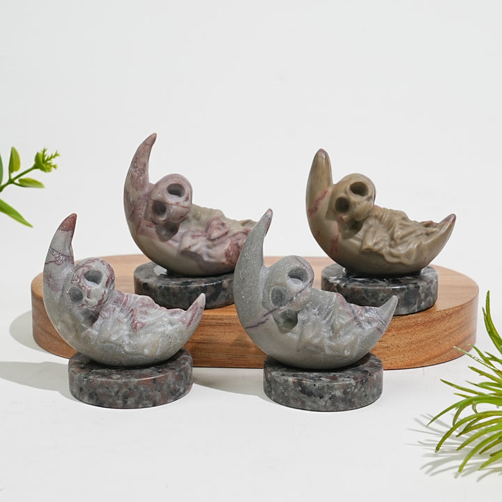 Natural Crystal Carving Moon Skull Human