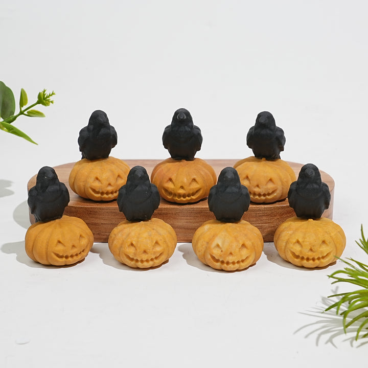 Natural Crystal Cute Carving Pumpkin Raven