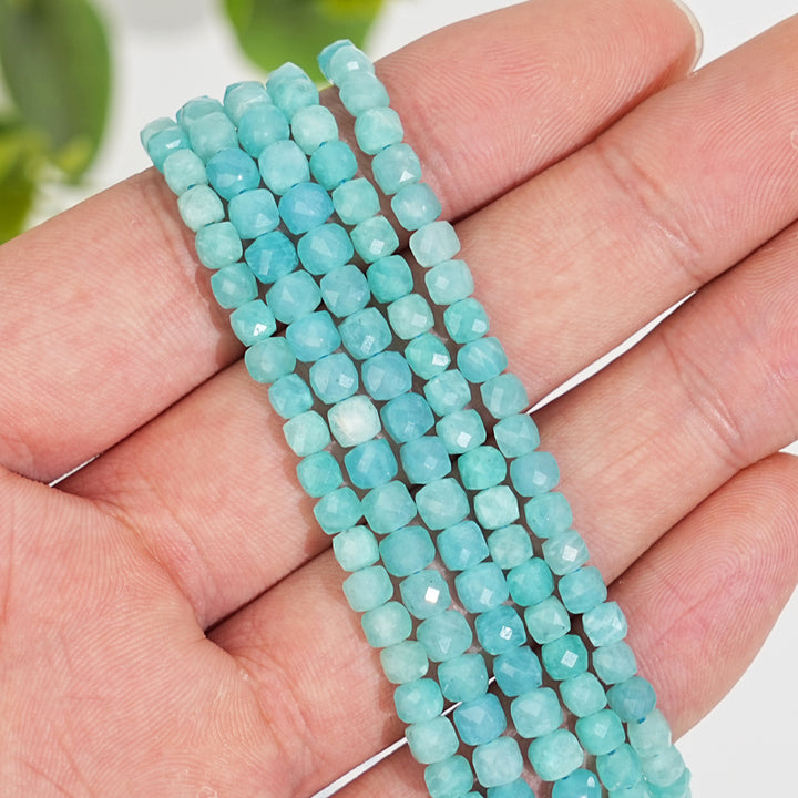 Natural Crystal Faceted Cube Dice Square Bead Strand