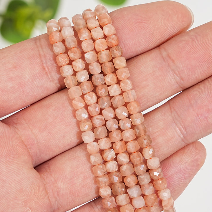 Natural Crystal Faceted Cube Dice Square Bead Strand