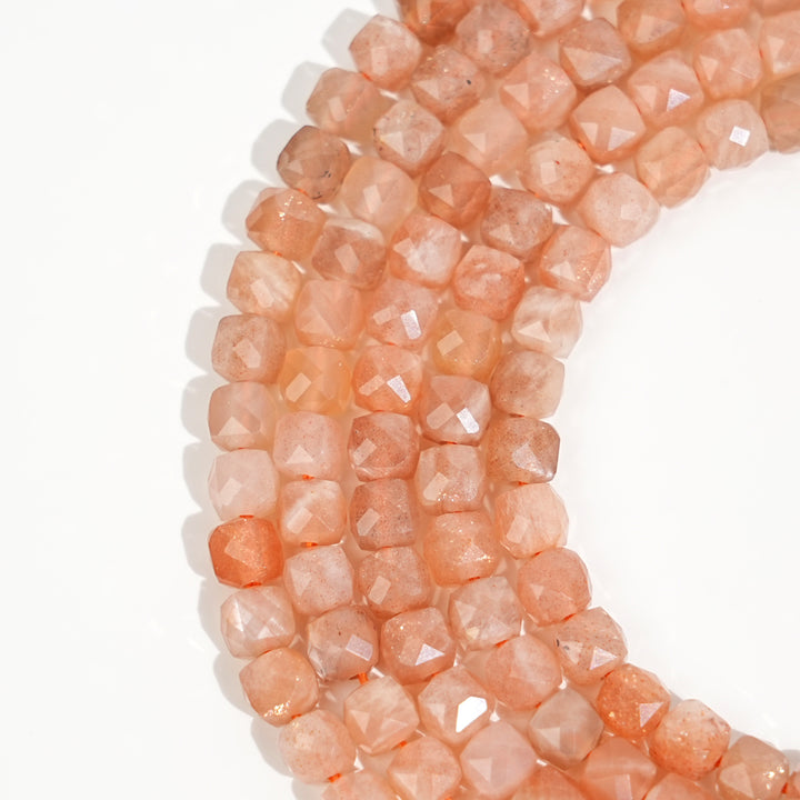 Natural Crystal Faceted Cube Dice Square Bead Strand