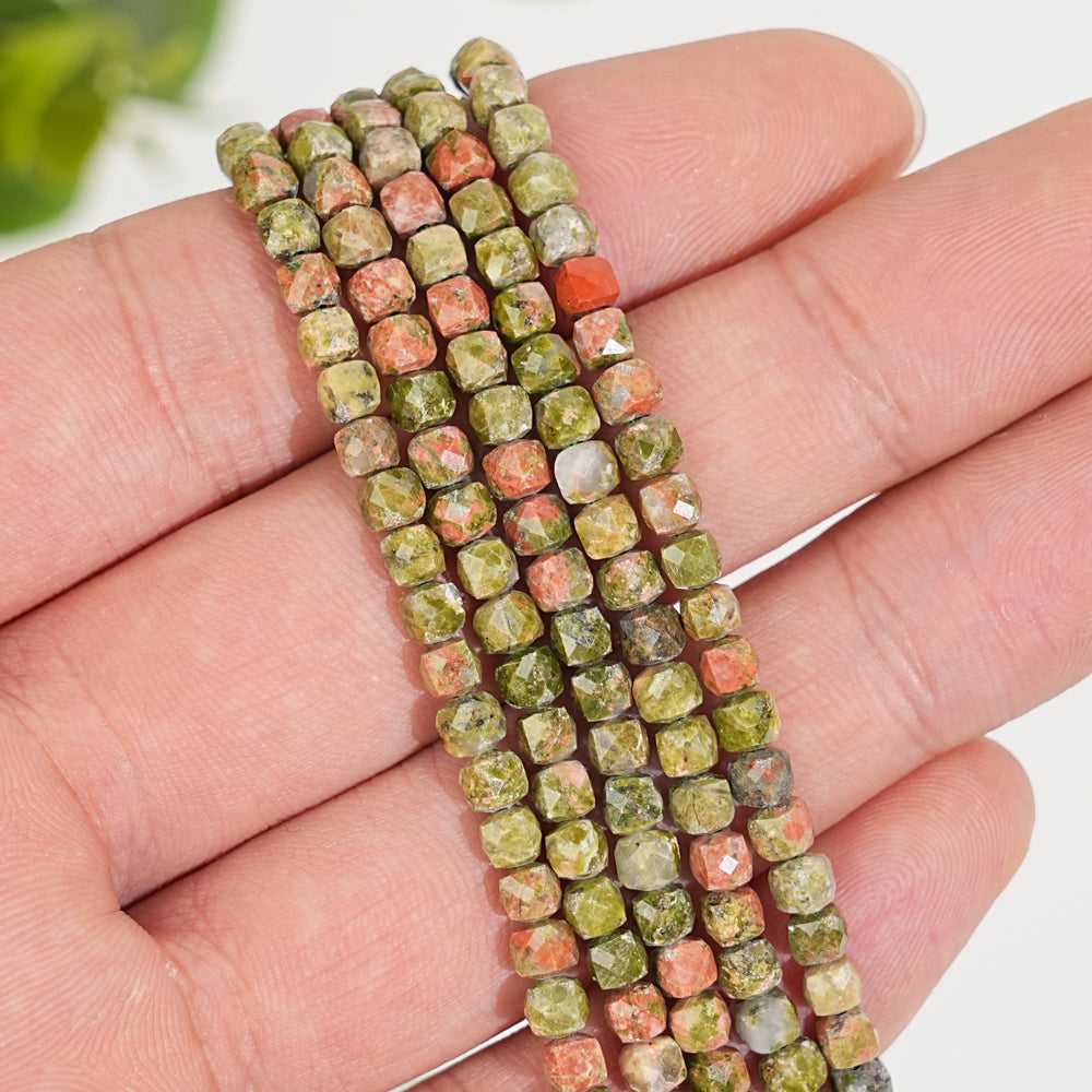 Natural Crystal Faceted Cube Dice Square Bead Strand