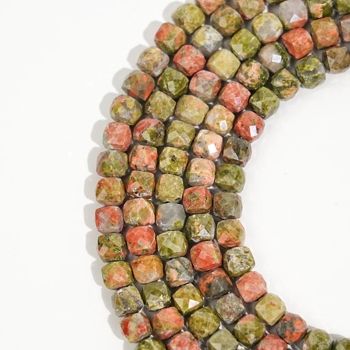 Natural Crystal Faceted Cube Dice Square Bead Strand