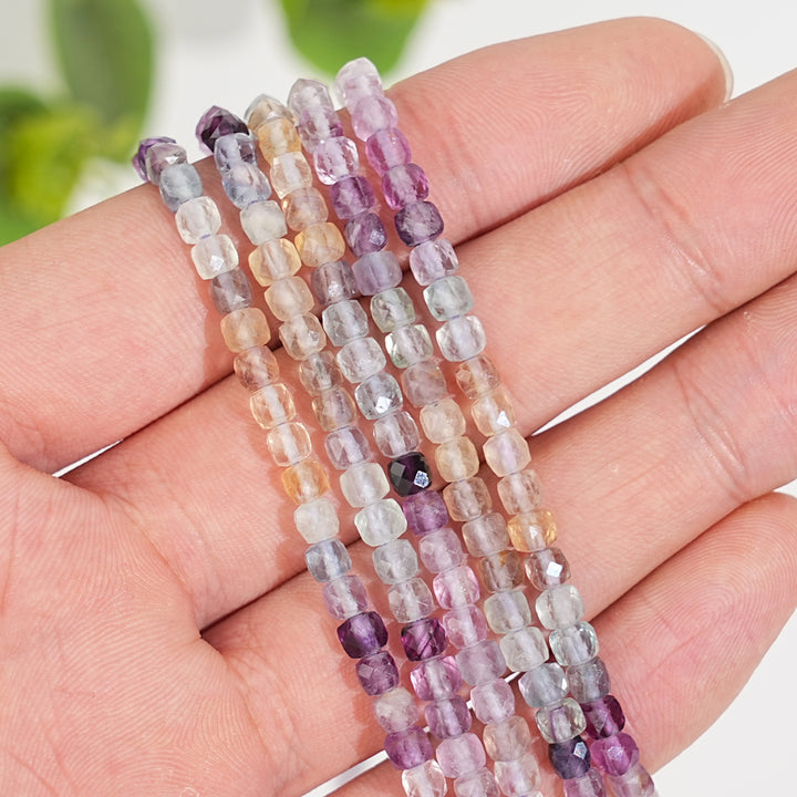 Natural Crystal Faceted Cube Dice Square Bead Strand