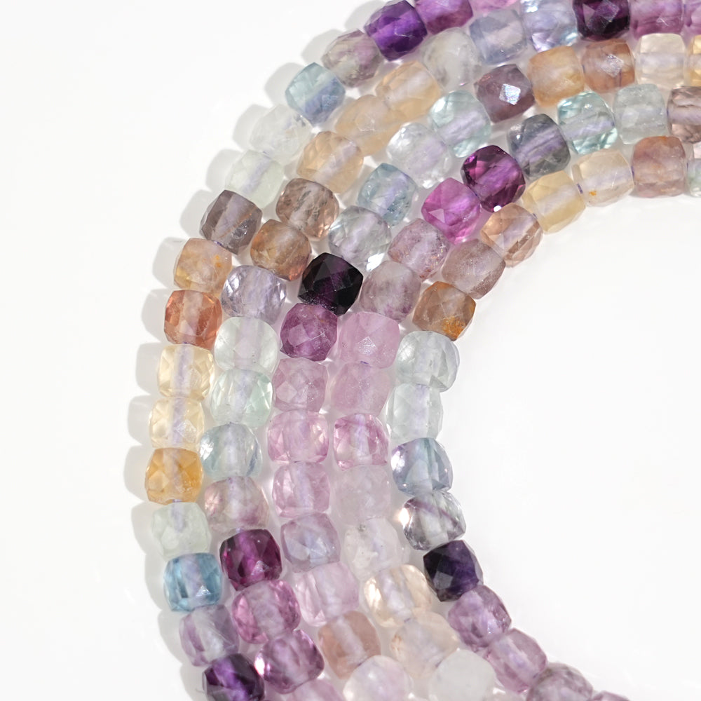 Natural Crystal Faceted Cube Dice Square Bead Strand