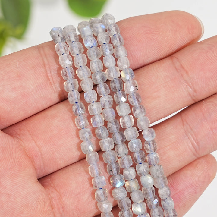 Natural Crystal Faceted Cube Dice Square Bead Strand
