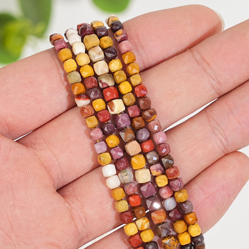Natural Crystal Faceted Cube Dice Square Bead Strand