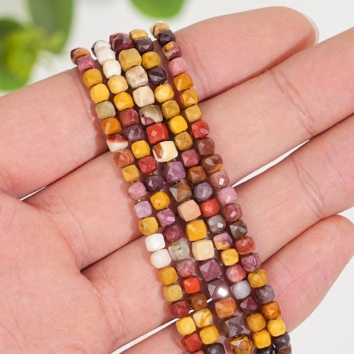 Natural Crystal Faceted Cube Dice Square Bead Strand