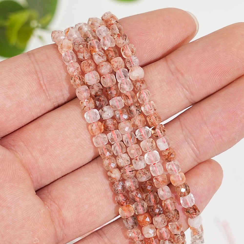 Natural Crystal Faceted Cube Dice Square Bead Strand