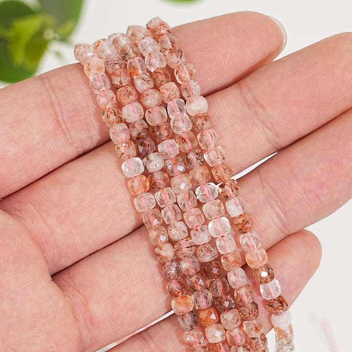 Natural Crystal Faceted Cube Dice Square Bead Strand