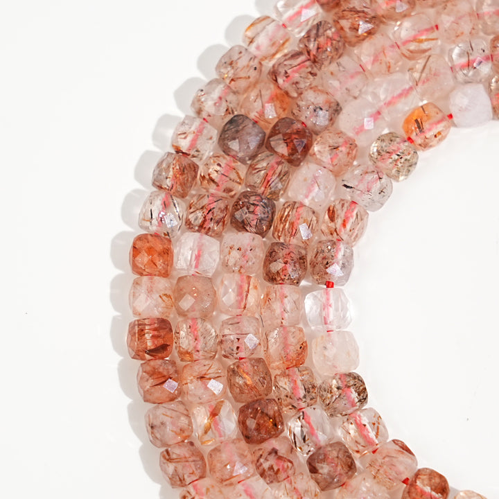 Natural Crystal Faceted Cube Dice Square Bead Strand