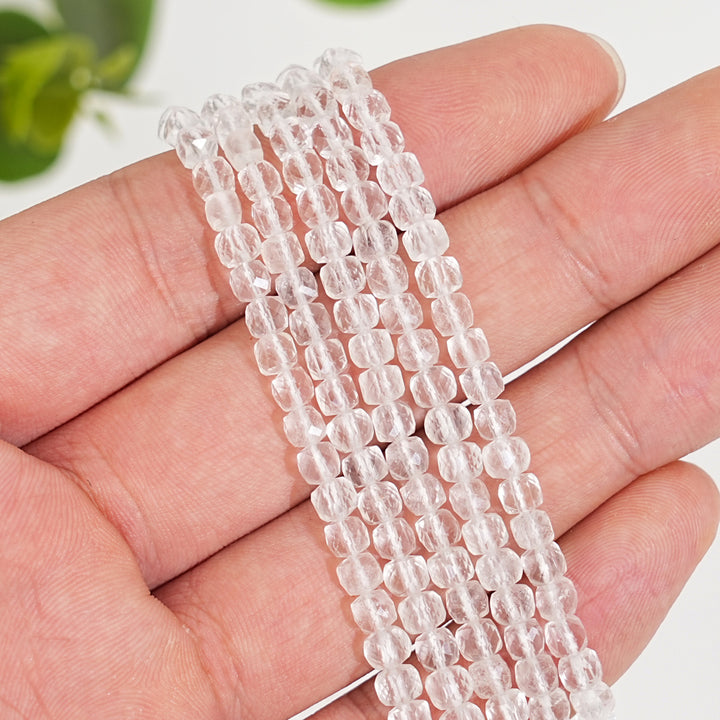 Natural Crystal Faceted Cube Dice Square Bead Strand